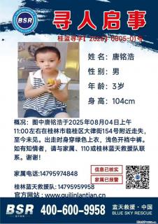 【寻人启事】图中唐铭浩于2025年08月04日上午11:00左右在桂林市临桂区大律街154号附近走失 - 汕尾28生活网 sw.28life.com